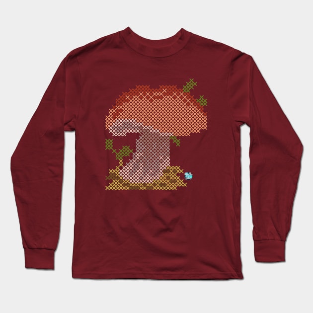 Cross Stitch Mushroom Long Sleeve T-Shirt by ColorMix Studios